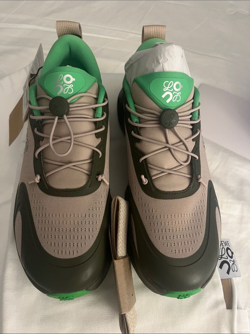 Loewe Beige and Green Runner-Style Men's Sneakers